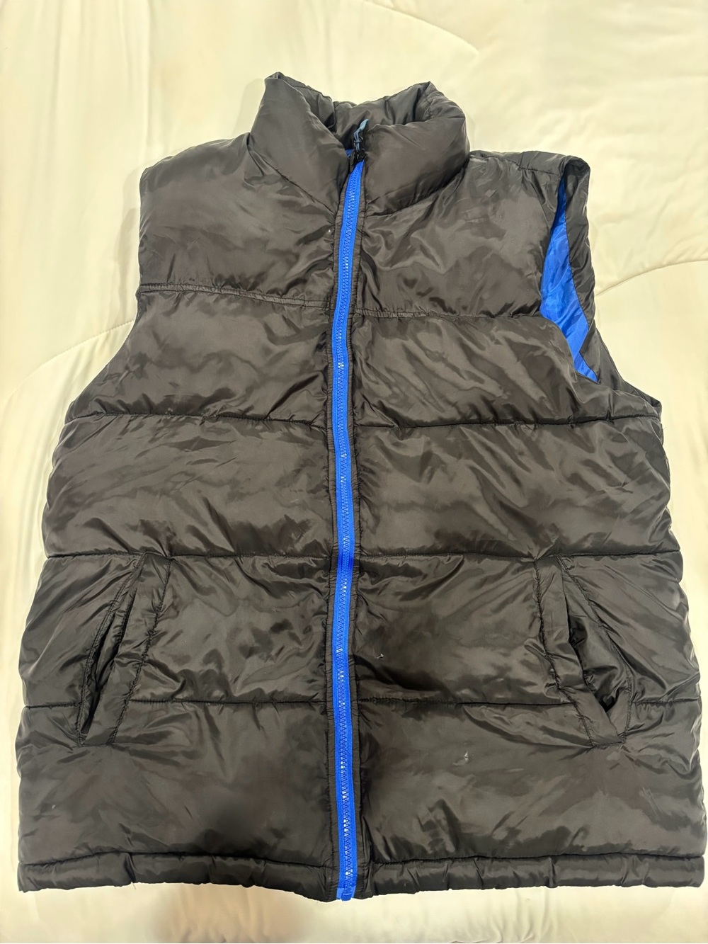 Champion Black Puffer Jacket Vest with Blue Lining